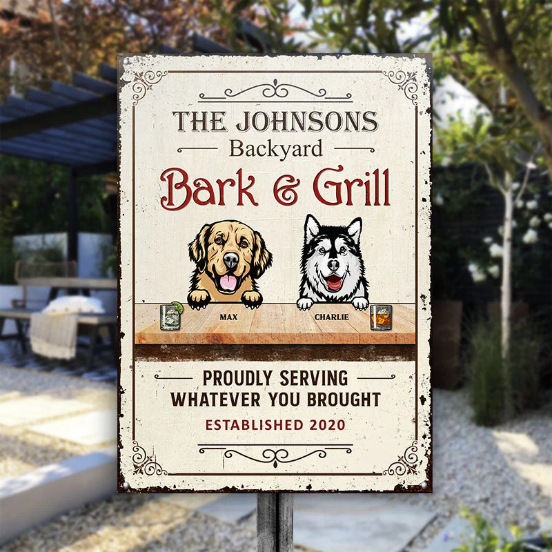 Backyard Bark & Grill - Dog Lover Gift - Personalized Custom Classic Metal Signs - Image 2
