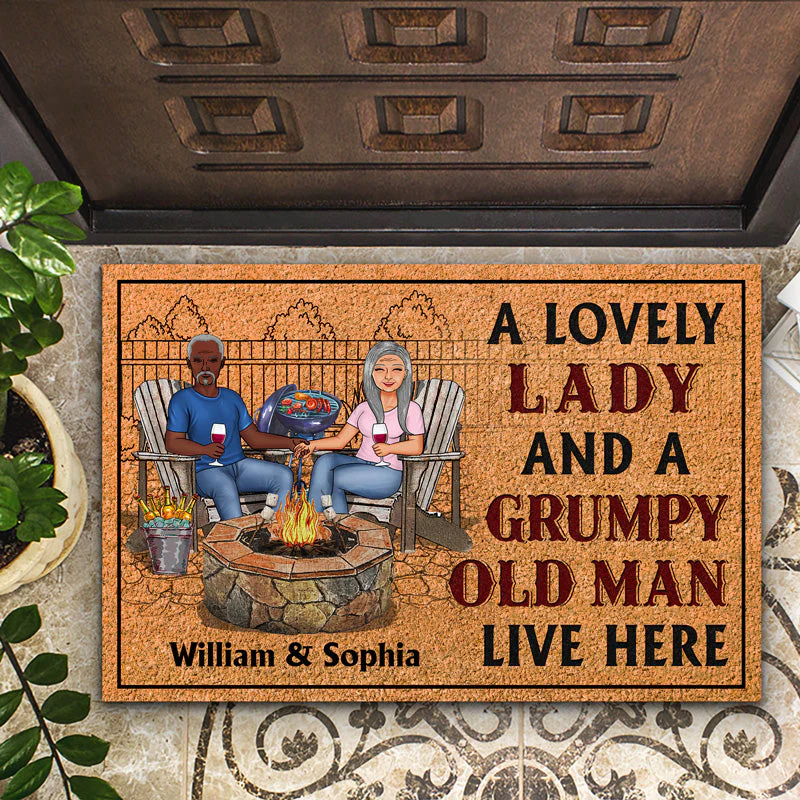 Backyard Family Couple A Lovely Lady And A Grumpy Old Man Live Here - Couple Gift - Personalized Custom Doormat - Image 2