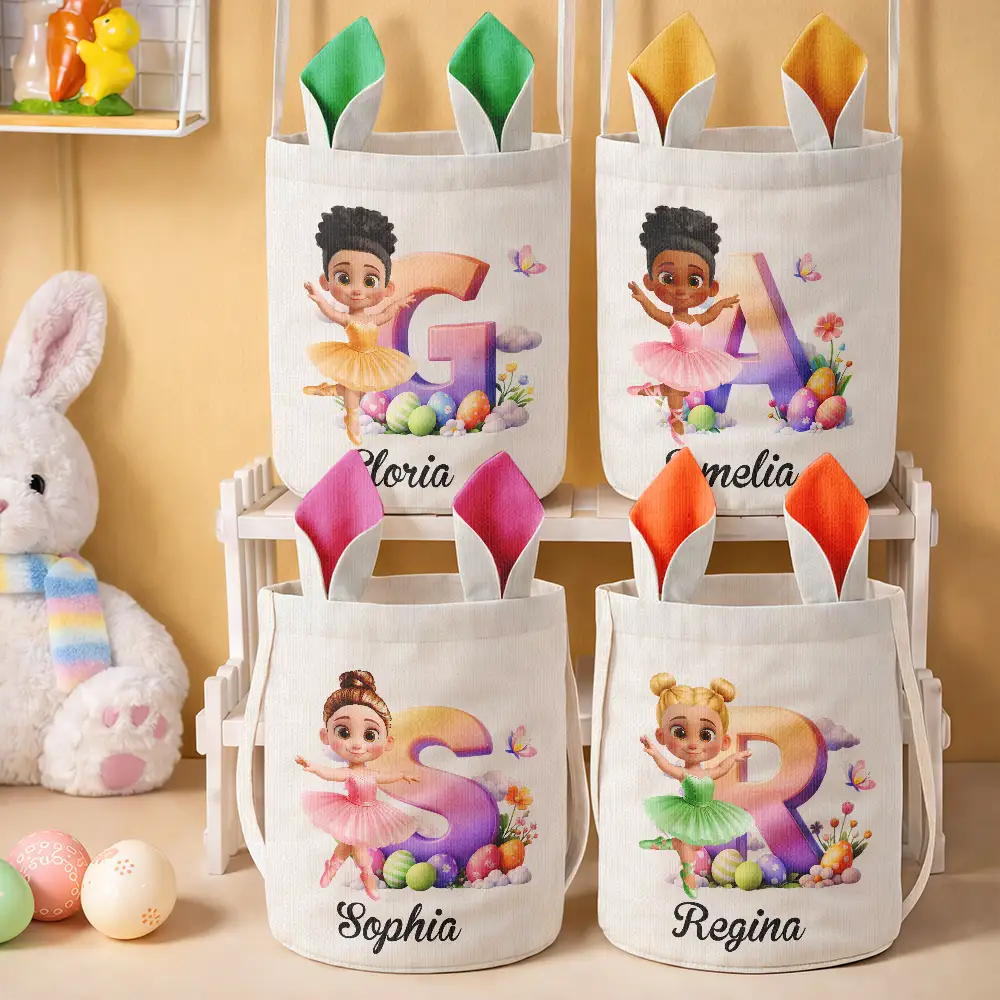 Ballerina Girl Alphabet - Personalized Bunny Ears Bucket Bag - Image 2