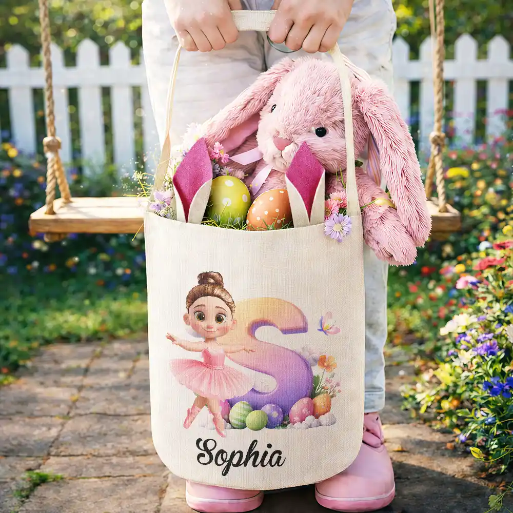 Ballerina Girl Alphabet - Personalized Bunny Ears Bucket Bag - Image 4