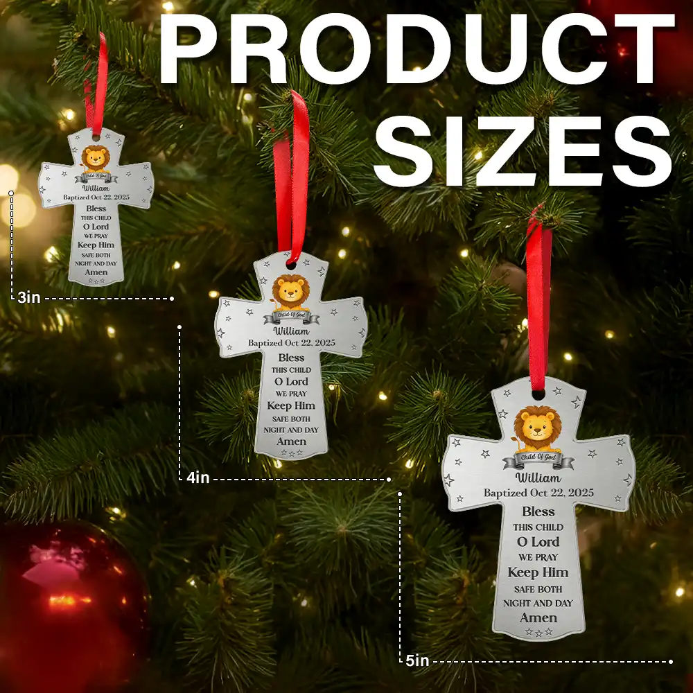 Baptism Cross Bless This Child - Personalized Metal Ornament - Image 6