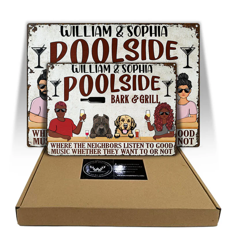 Bar & Grill Where The Neighbor - Swimming Pool Decor For Dog Owner - Personalized Custom Classic Metal Signs - Image 3