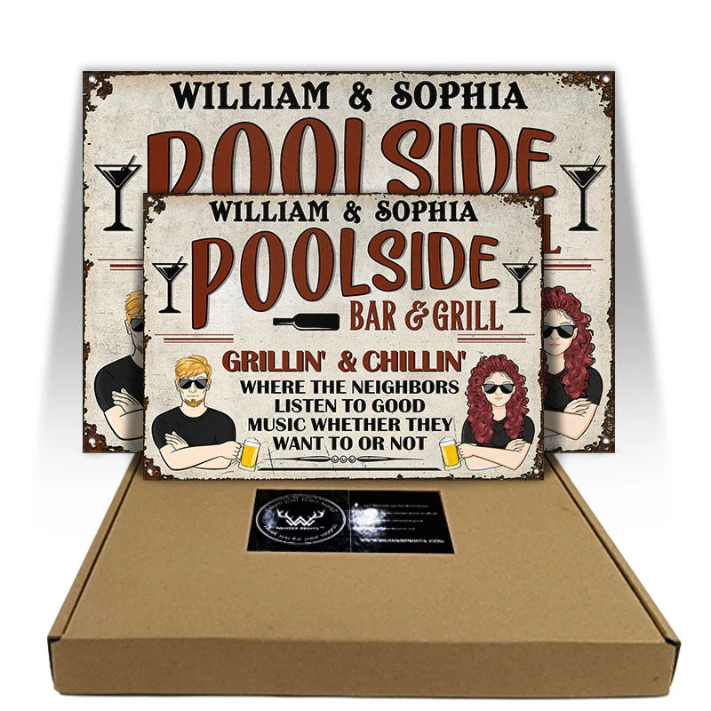 Bar & Grill Where The Neighbor - Swimming Pool Decor - Personalized Custom Classic Metal Signs - Image 3