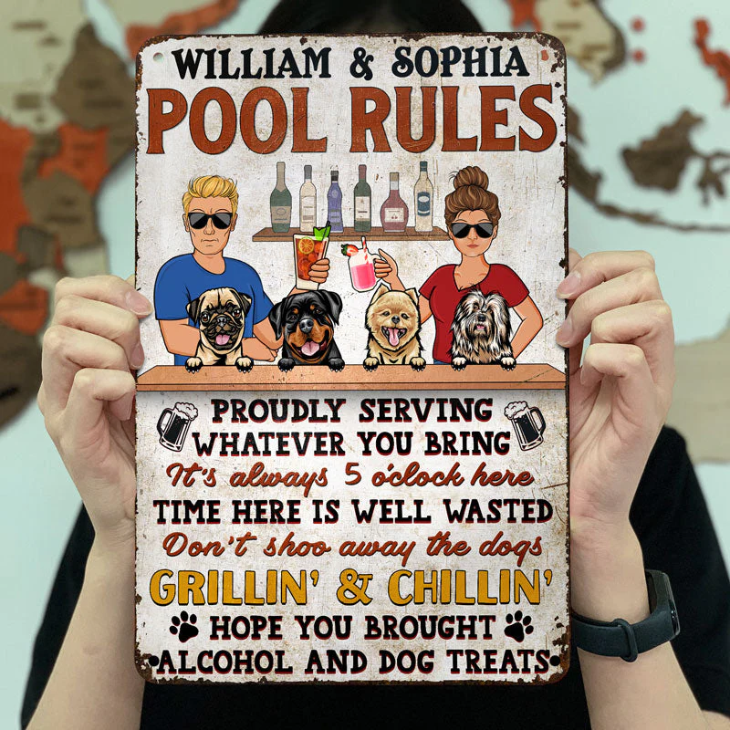 Bar Rules Proudly Serving Whatever You Bring Couple Husband Wife - Gift For Dog Lovers - Personalized Custom Classic Metal Signs - Image 3