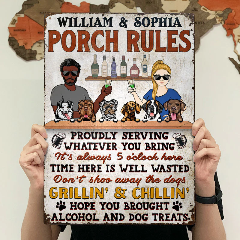 Bar Rules Proudly Serving Whatever You Bring Couple Husband Wife - Gift For Dog Lovers - Personalized Custom Classic Metal Signs - Image 4