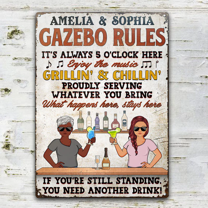 Bar Rules What Happens Here Stays Here Grilling Patio Couple Husband Wife - Backyard Sign - Personalized Custom Classic Metal Signs - Image 2