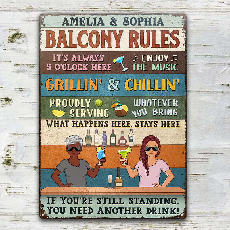 Bar Rules What Happens Here Stays Here Grilling Patio Couple Husband Wife Vintage - Backyard Sign - Personalized Custom Classic Metal Signs - Image 2