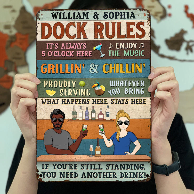 Bar Rules What Happens Here Stays Here Grilling Patio Couple Husband Wife Vintage - Backyard Sign - Personalized Custom Classic Metal Signs - Image 3