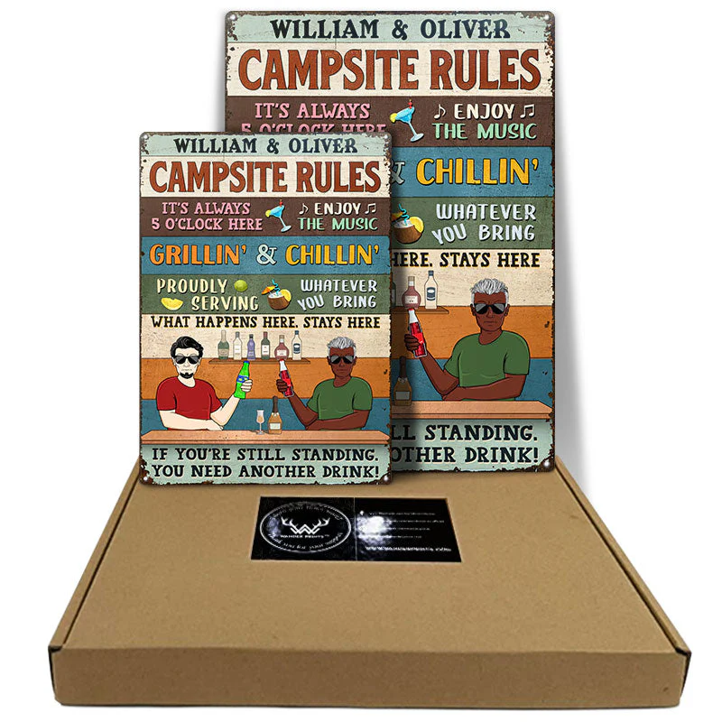 Bar Rules What Happens Here Stays Here Grilling Patio Couple Husband Wife Vintage - Backyard Sign - Personalized Custom Classic Metal Signs - Image 5