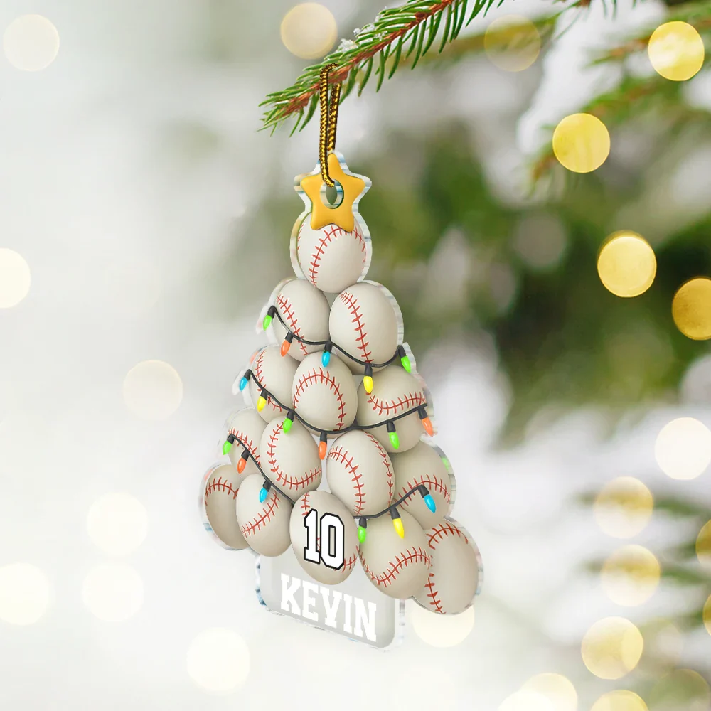 Baseball Christmas Tree - Personalized Custom Shaped Acrylic Ornament - Image 2