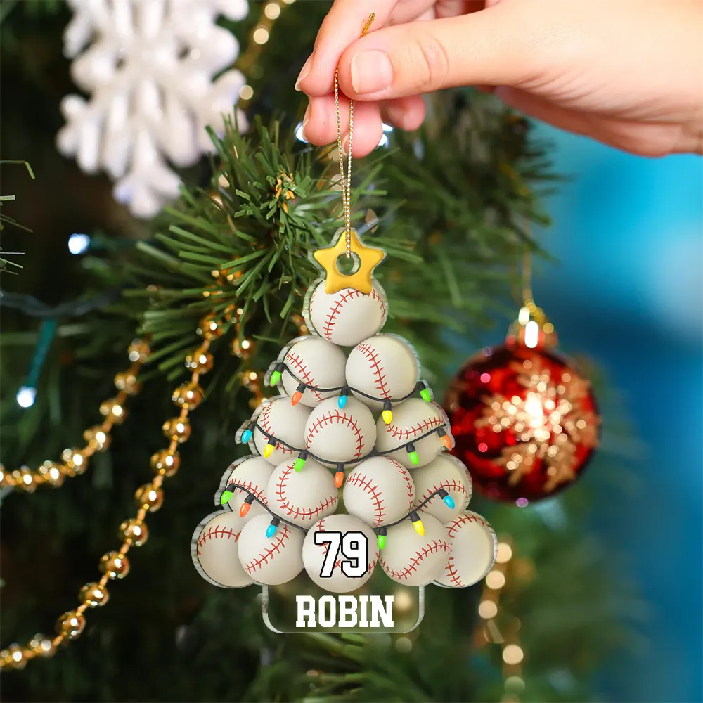 Baseball Christmas Tree - Personalized Custom Shaped Acrylic Ornament - Image 4