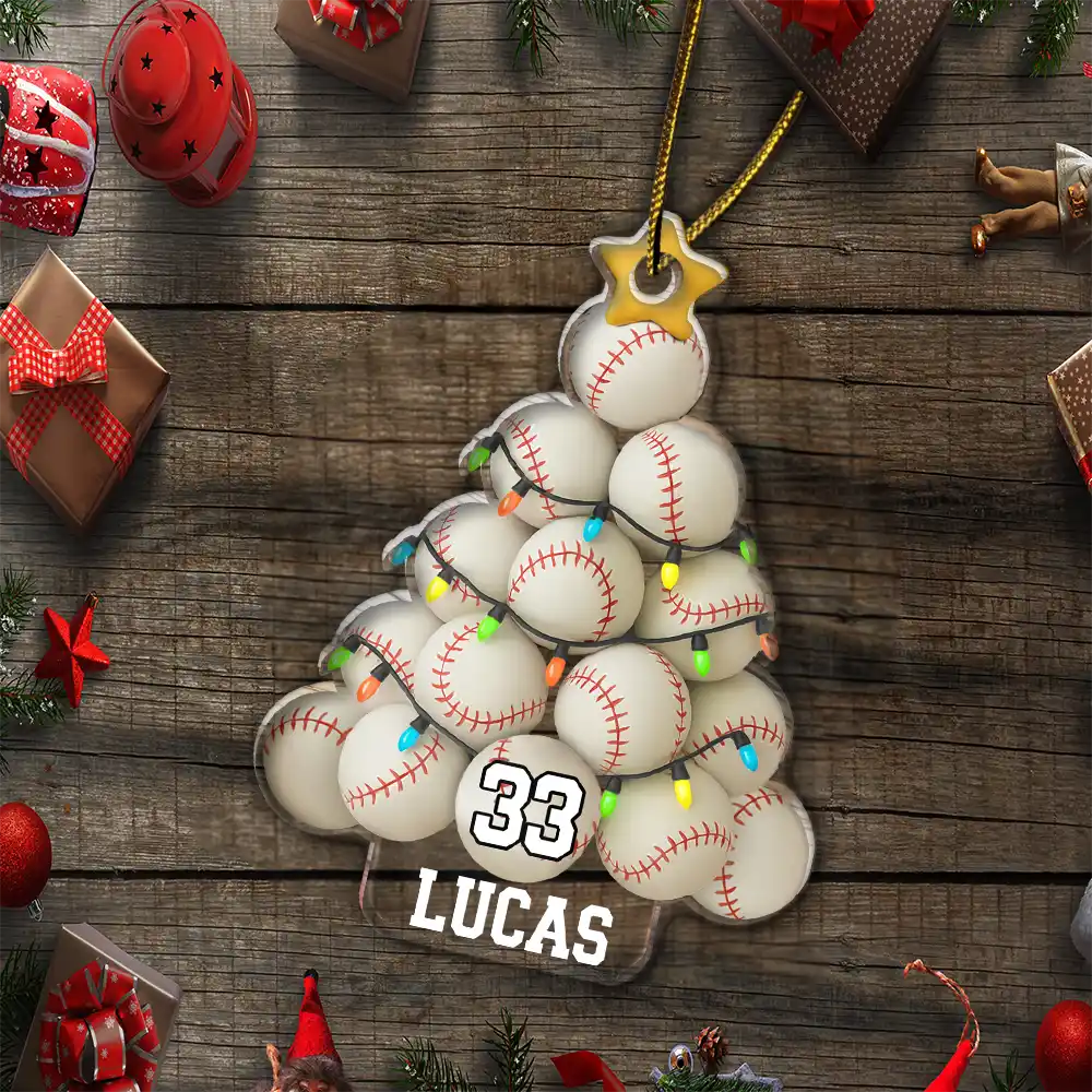 Baseball Christmas Tree - Personalized Custom Shaped Acrylic Ornament - Image 5