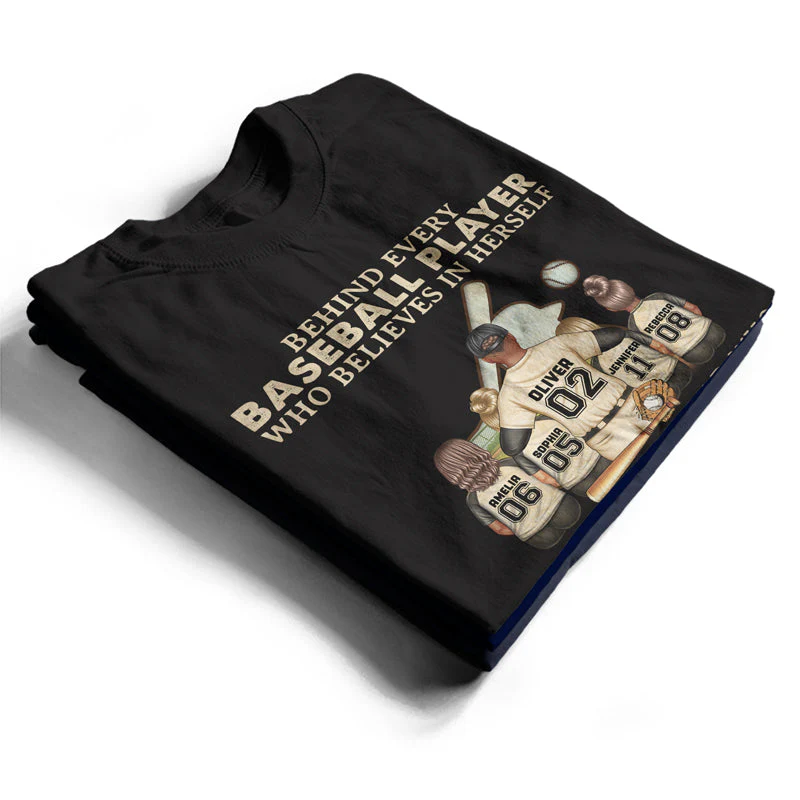 Baseball Dad Behind Every Baseball Player - Father Gift - Personalized Custom T Shirt - Image 2