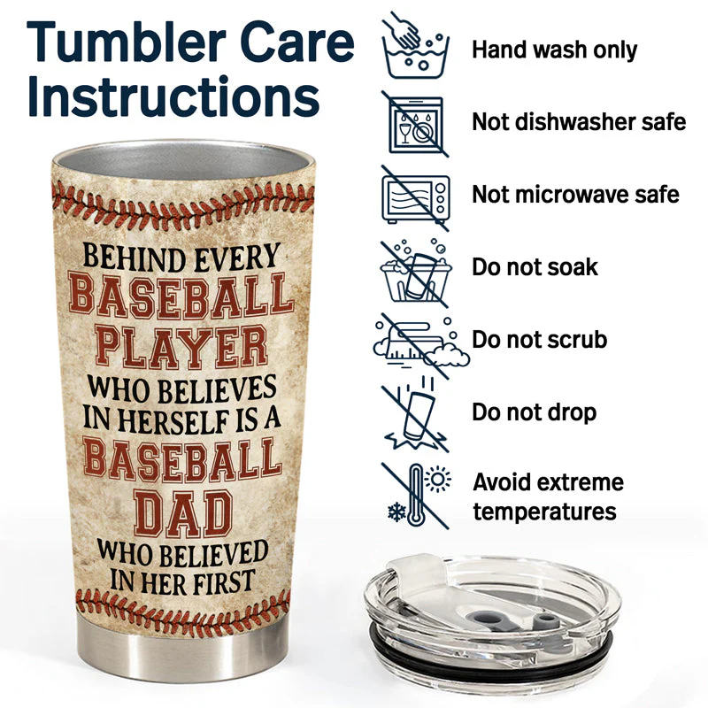Baseball Dad Behind Every Baseball Player - Gift For Father, Grandpa - Personalized Custom Tumbler - Image 5