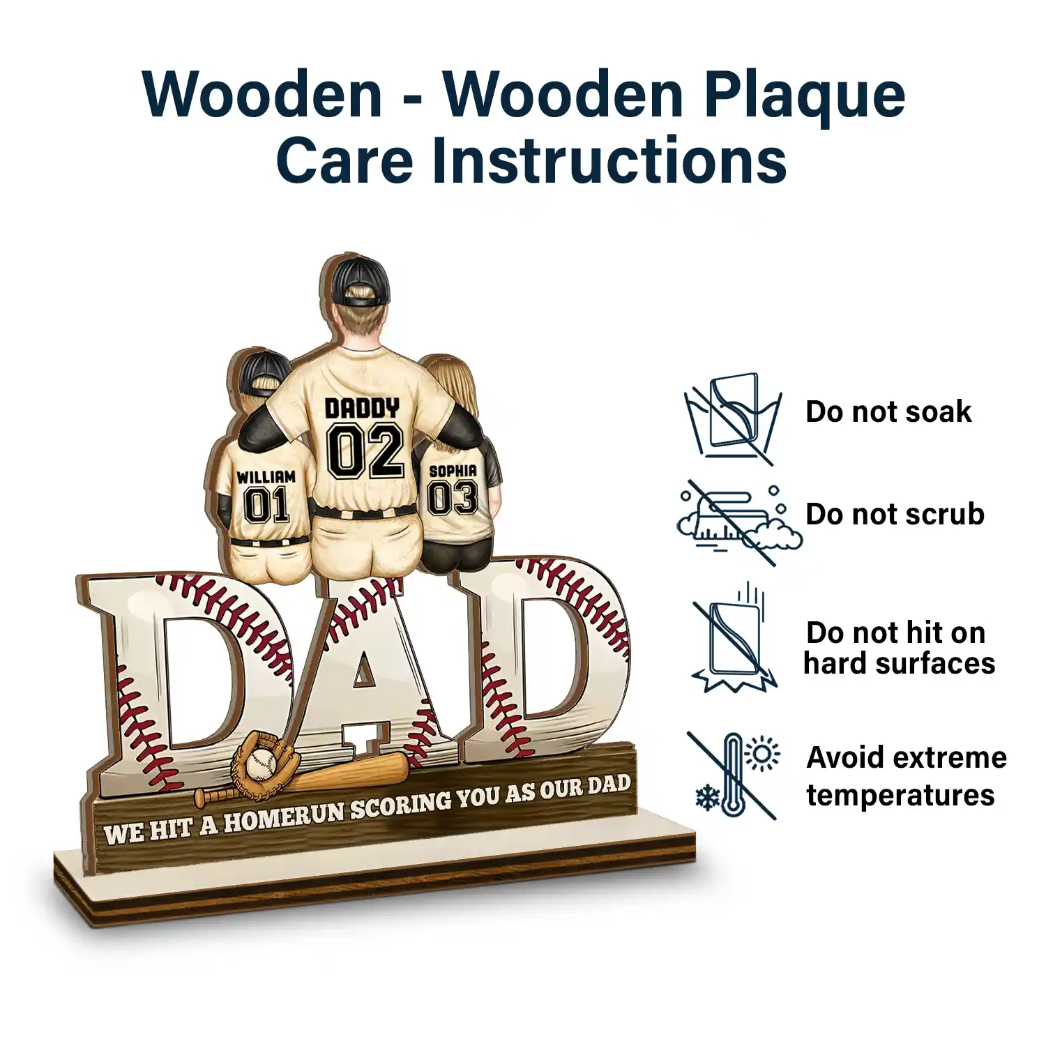 Baseball Dad We Hit A Homerun - Personalized Custom Shaped 2-Layered Wooden Plaque - Image 5