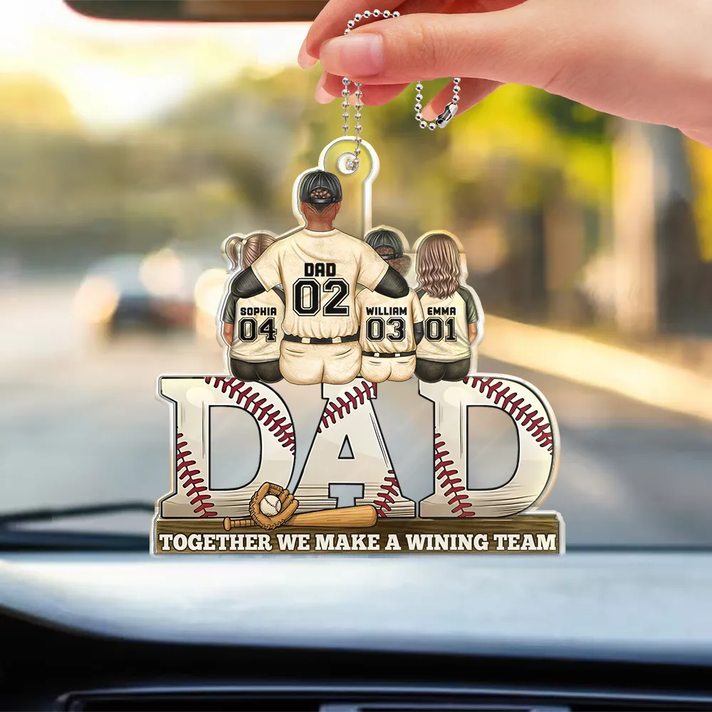 Baseball Dad We Hit A Homerun Scoring As Our Dad - Personalized Acrylic Car Hanger - Image 3