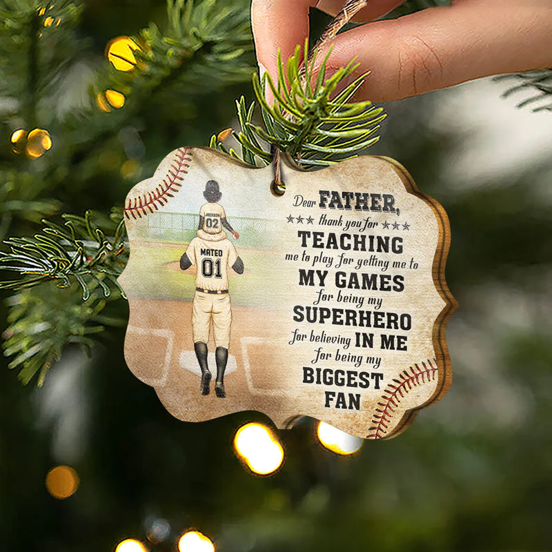 Baseball Dear Dad Thank You For Teaching Me - Christmas Gift For Father - Personalized Wooden Ornament - Image 2