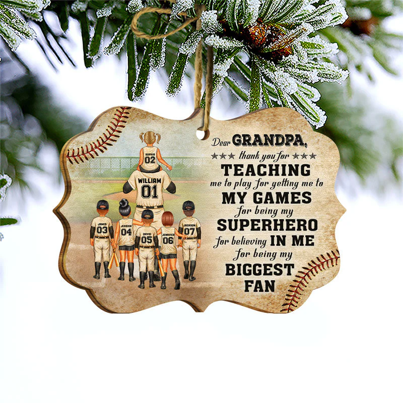 Baseball Dear Dad Thank You For Teaching Me - Christmas Gift For Father - Personalized Wooden Ornament - Image 3