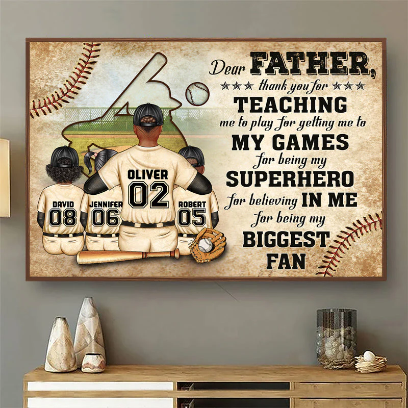 Baseball Dear Dad Thank You For Teaching Me - Father Gift - Personalized Custom Poster - Image 2