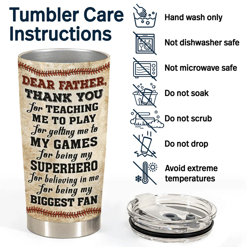 Baseball Dear Dad Thank You For Teaching Me - Gift For Father - Personalized Custom Tumbler - Image 5