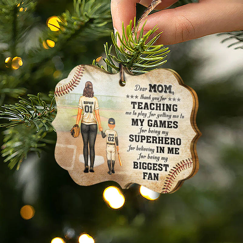 Baseball Dear Mom Thank You For Teaching Me - Christmas Gift For Mother - Personalized Wooden Ornament - Image 2