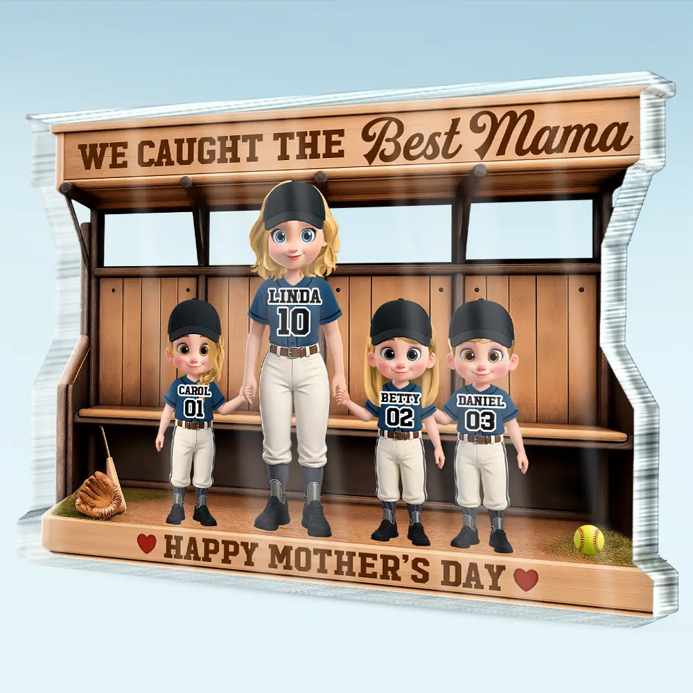 Baseball Dugout We Caught The Best Mom - Personalized Custom Shaped Acrylic Plaque - Image 2