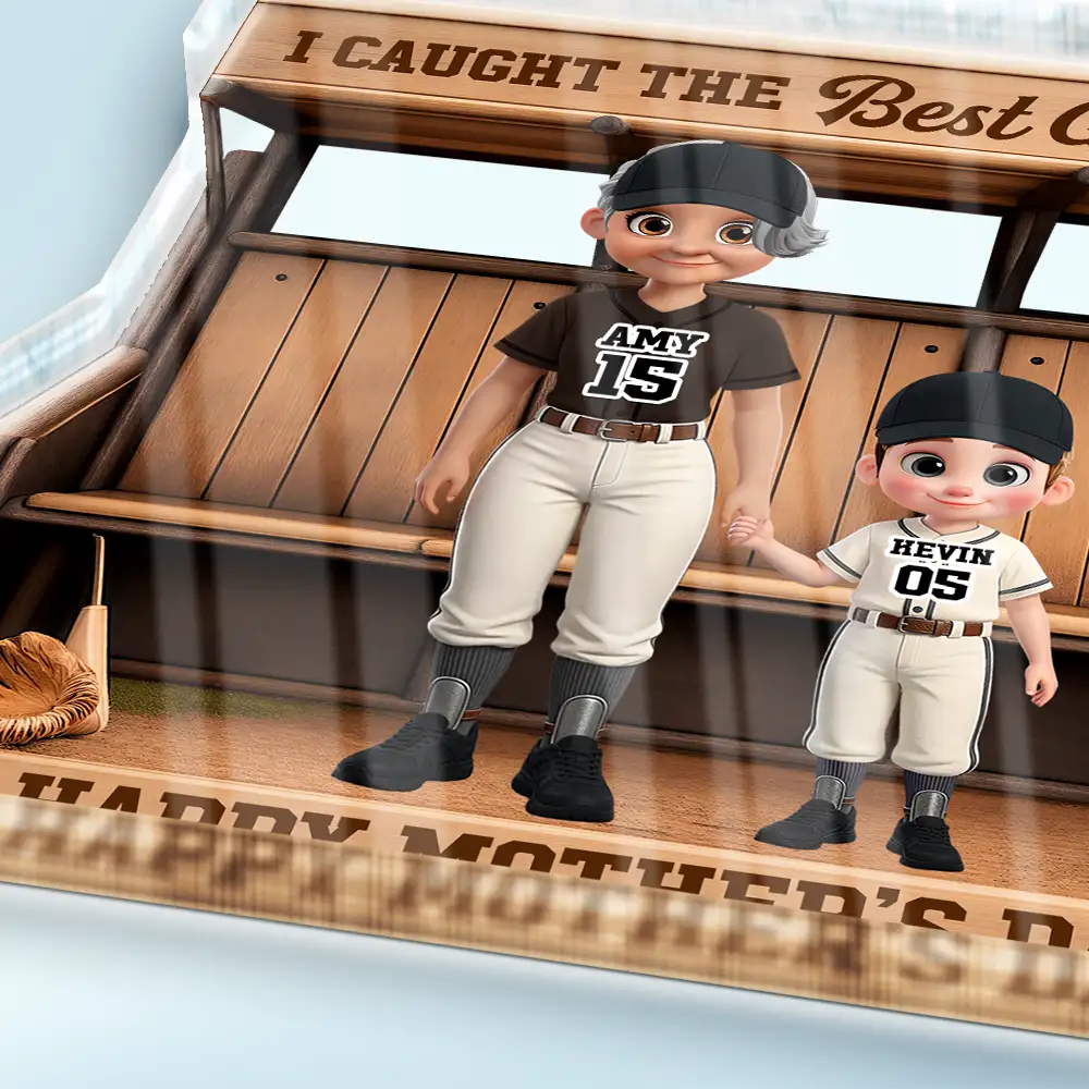 Baseball Dugout We Caught The Best Mom - Personalized Custom Shaped Acrylic Plaque - Image 3
