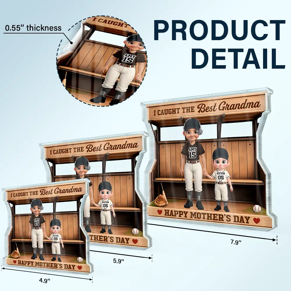 Baseball Dugout We Caught The Best Mom - Personalized Custom Shaped Acrylic Plaque - Image 5