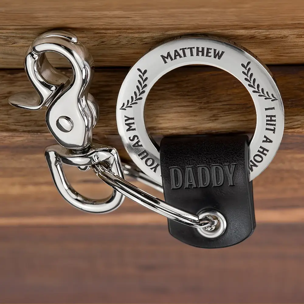 Baseball Hit A Homerun Scoring You As Dad Papa Husband - Personalized Leather Coordinates Keychain - Image 3