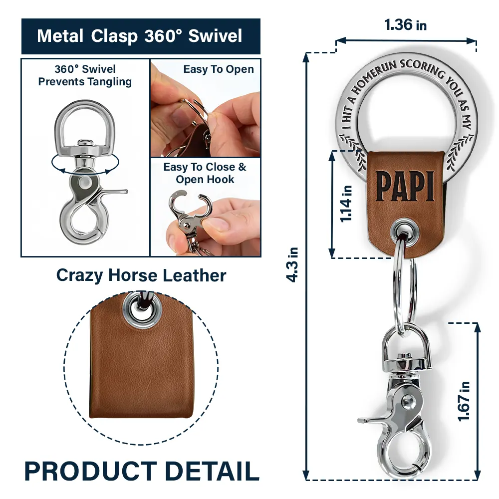Baseball Hit A Homerun Scoring You As Dad Papa Husband - Personalized Leather Coordinates Keychain - Image 6