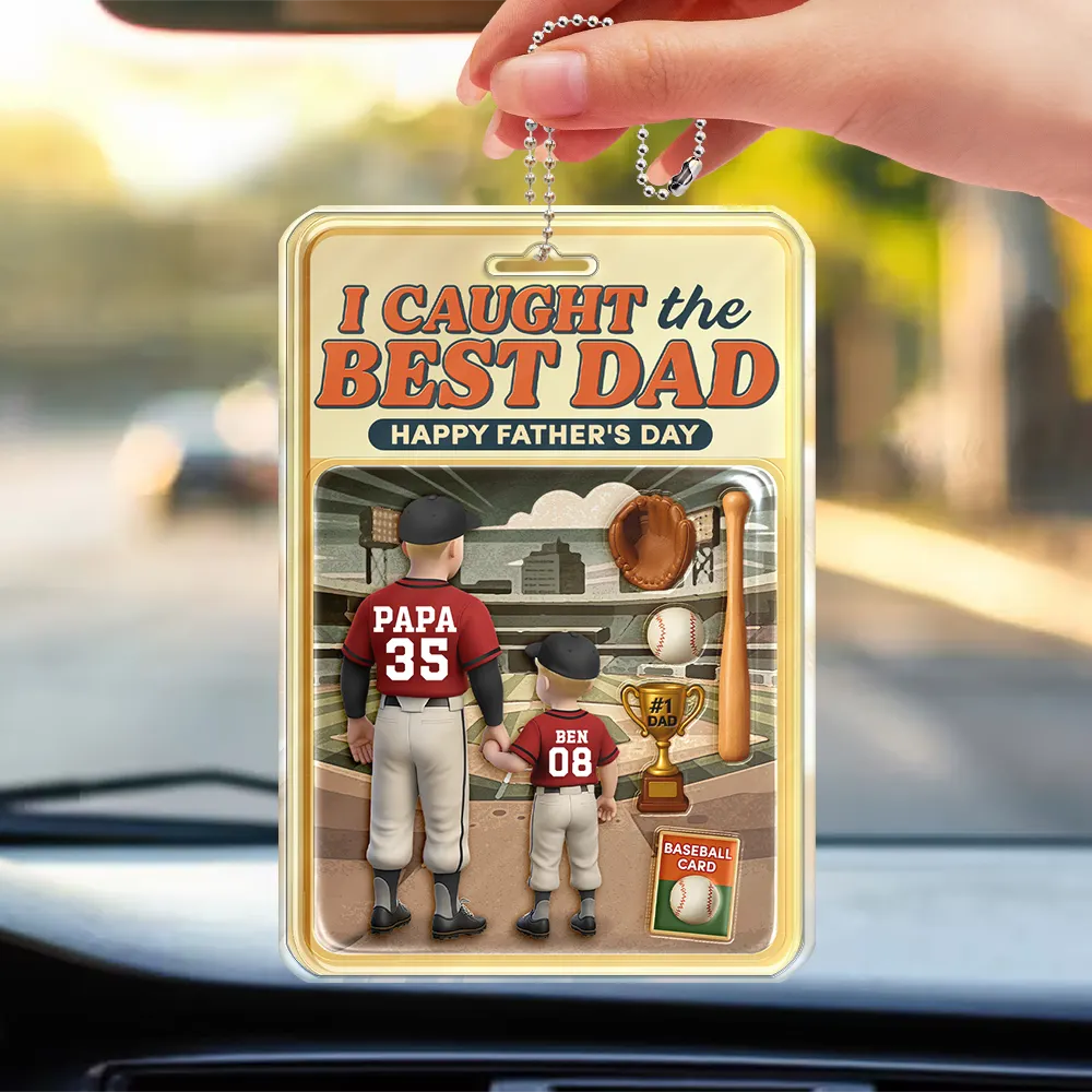 Baseball I Caught The Best Dad Doll Box Effect Figure Style - Personalized Acrylic Car Hanger - Image 3