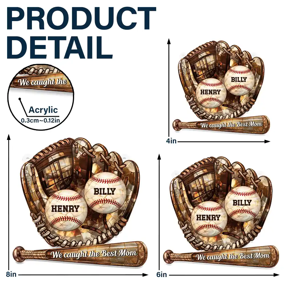Baseball Icon We Caught The Best Mom - Personalized Window Hanging Suncatcher Ornament - Image 5