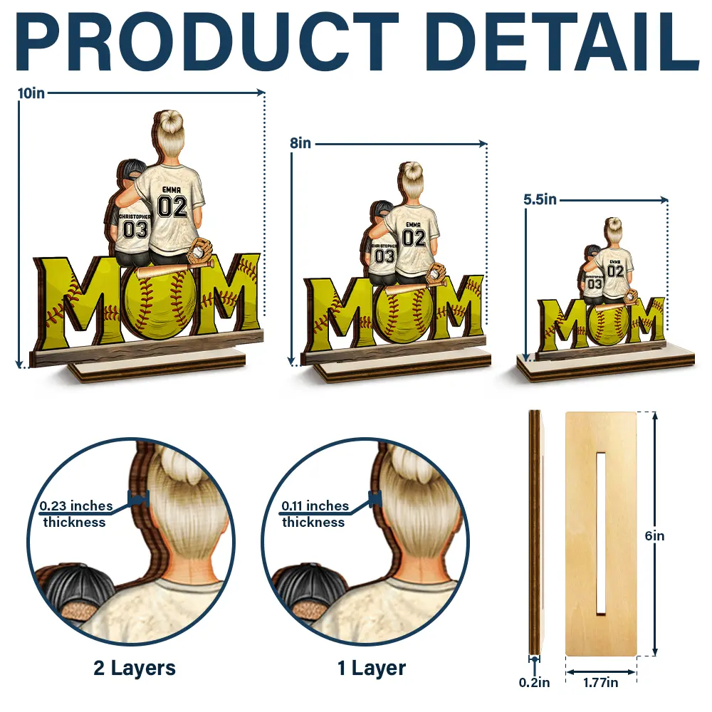 Baseball Mom And Kids - Personalized Custom Shaped 2-Layered Wooden Plaque - Image 4