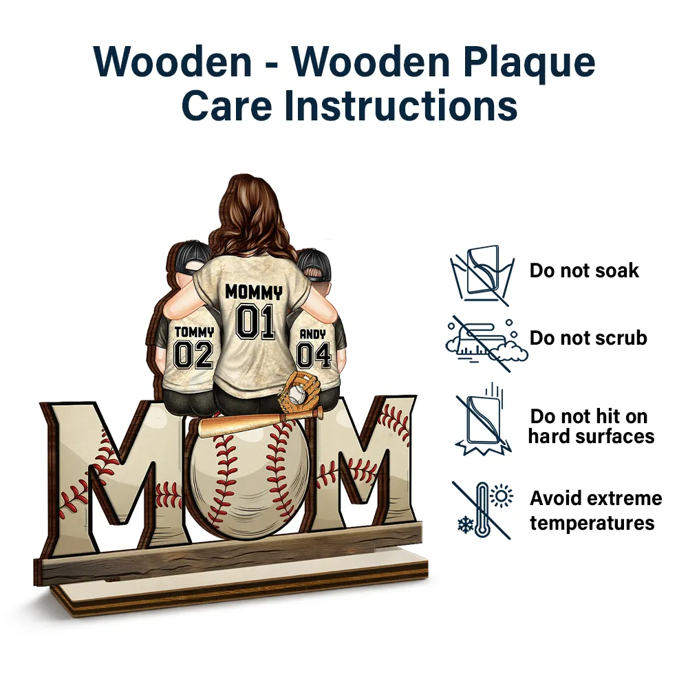 Baseball Mom And Kids - Personalized Custom Shaped 2-Layered Wooden Plaque - Image 6