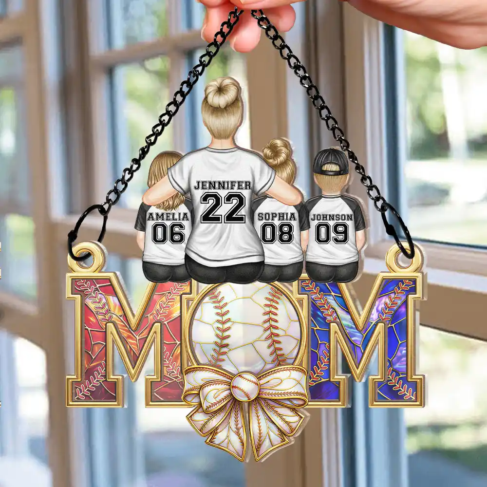 Baseball Mom Behind A Baseball Player - Personalized Window Hanging Suncatcher Ornament - Image 2