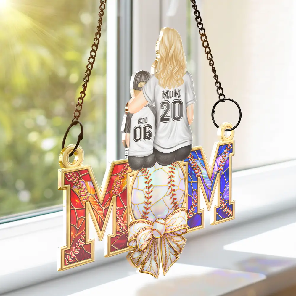 Baseball Mom Behind A Baseball Player - Personalized Window Hanging Suncatcher Ornament - Image 3