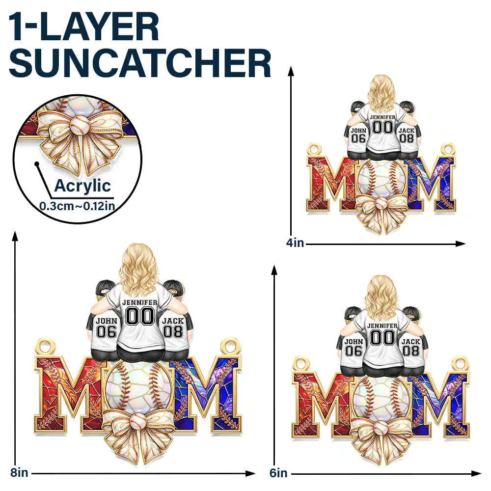 Baseball Mom Behind A Baseball Player - Personalized Window Hanging Suncatcher Ornament - Image 5