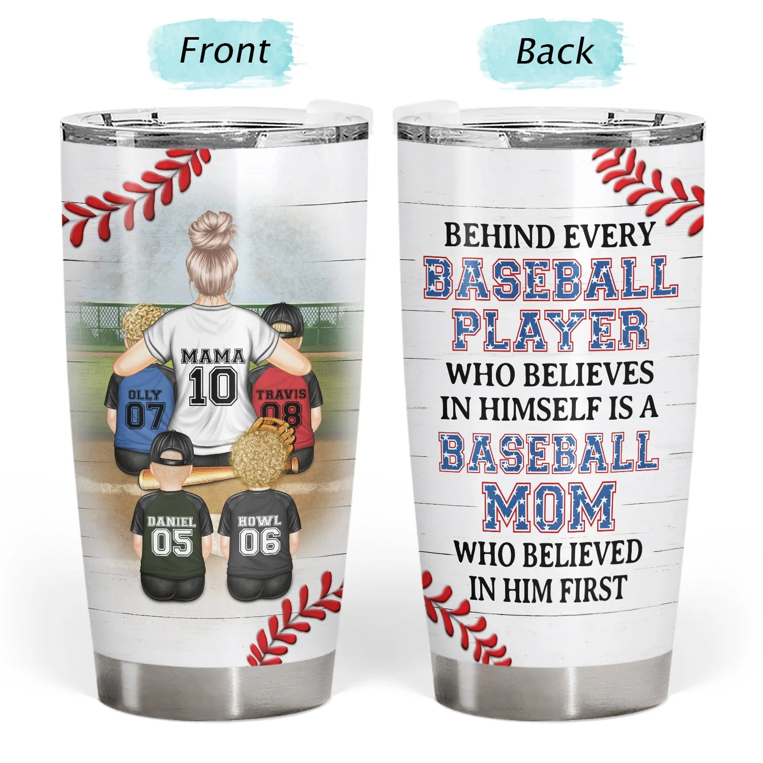Baseball Mom Behind Every Baseball Player - Birthday, Loving Gift For Baseball Mother - Personalized Tumbler - Image 3
