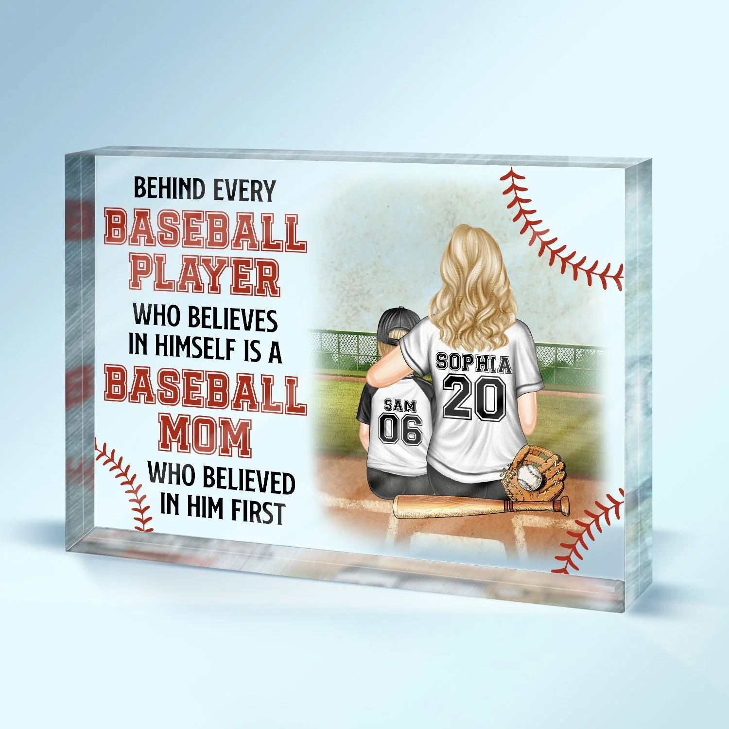 Baseball Mom Behind Every Baseball Player - Gift For Mom - Personalized Rectangle Shaped Acrylic Plaque - Image 2