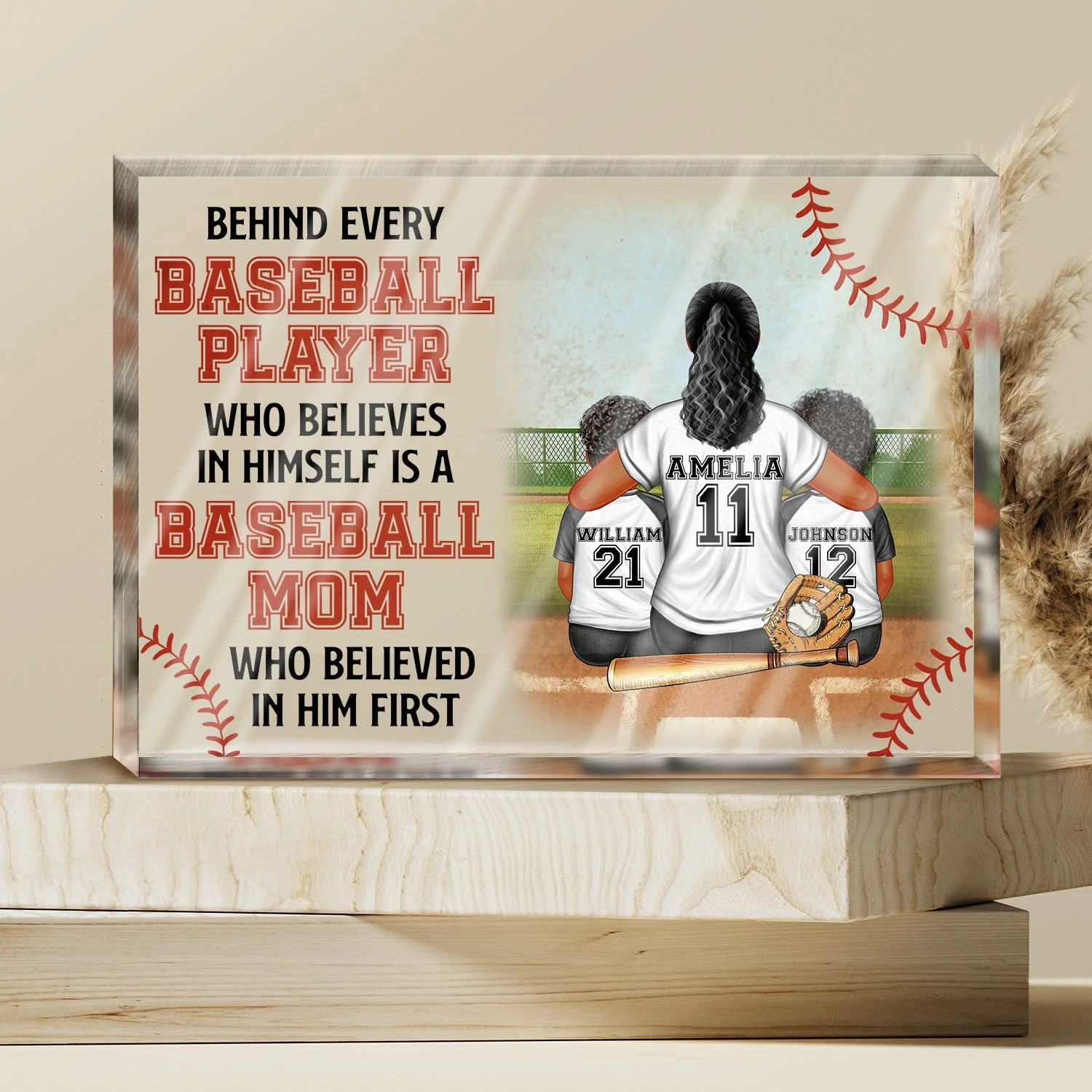 Baseball Mom Behind Every Baseball Player - Gift For Mom - Personalized Rectangle Shaped Acrylic Plaque - Image 3