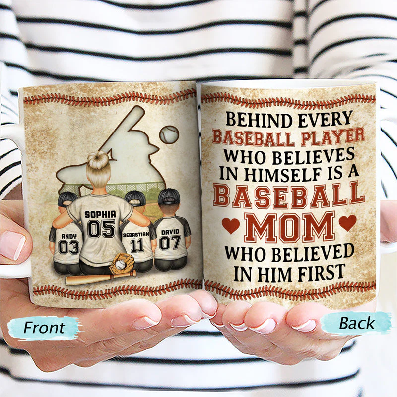 Baseball Mom Behind Every Baseball Player - Gift For Mother - Personalized Custom White Edge-to-Edge Mug - Image 2