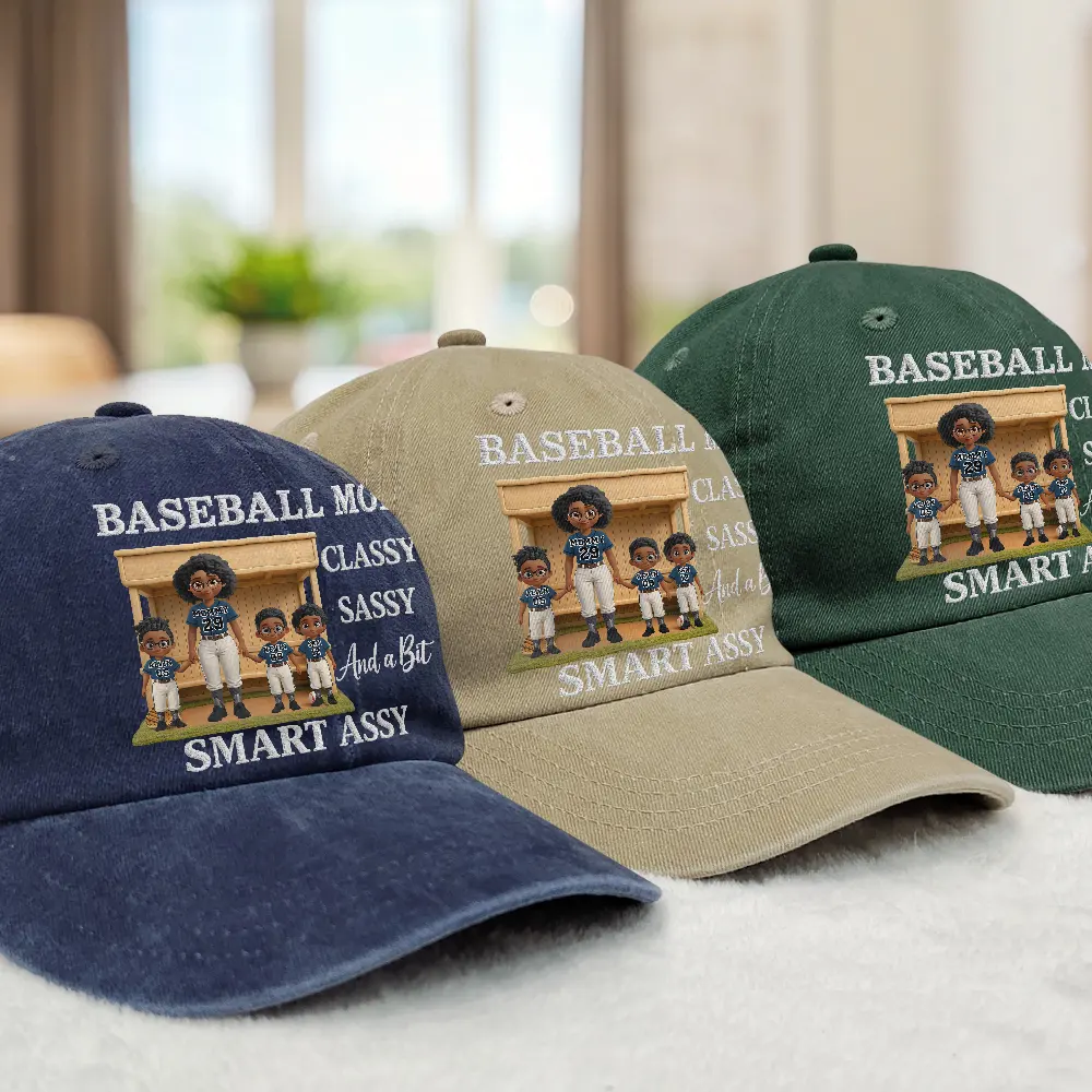 Baseball Mom Classy Sassy - Personalized Vintage Washed Denim Cap - Image 3