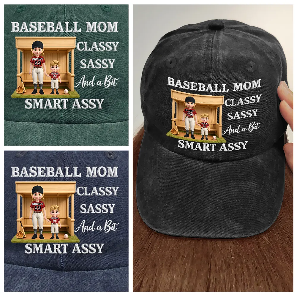 Baseball Mom Classy Sassy - Personalized Vintage Washed Denim Cap - Image 4