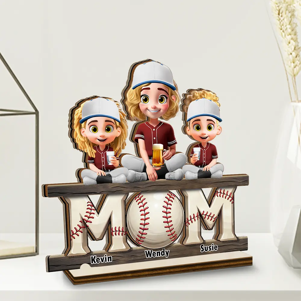 Baseball Mom We Love You - Personalized Custom Shaped 2-Layered Wooden Plaque - Image 3
