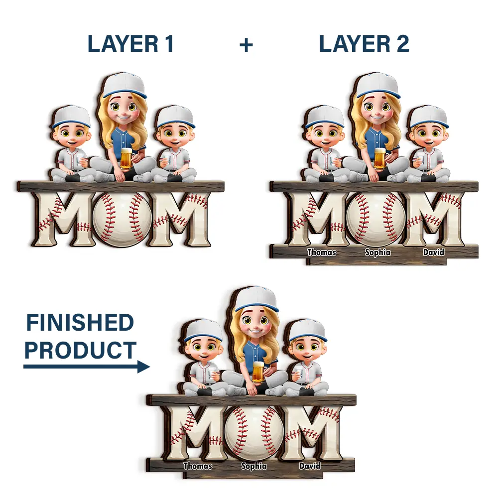 Baseball Mom We Love You - Personalized Custom Shaped 2-Layered Wooden Plaque - Image 6