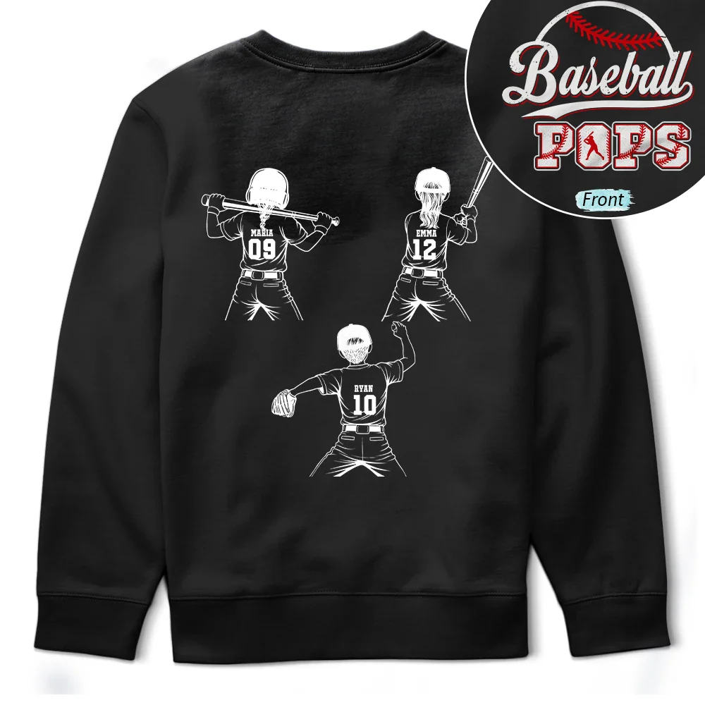 Baseball Softball Dad Mom Kids Backside - Personalized T Shirt - Image 5