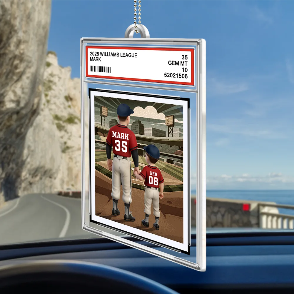 Baseball We Hit A Homerun Scoring You As Our Dad Sport Card Slab - Personalized Acrylic Car Hanger - Image 2