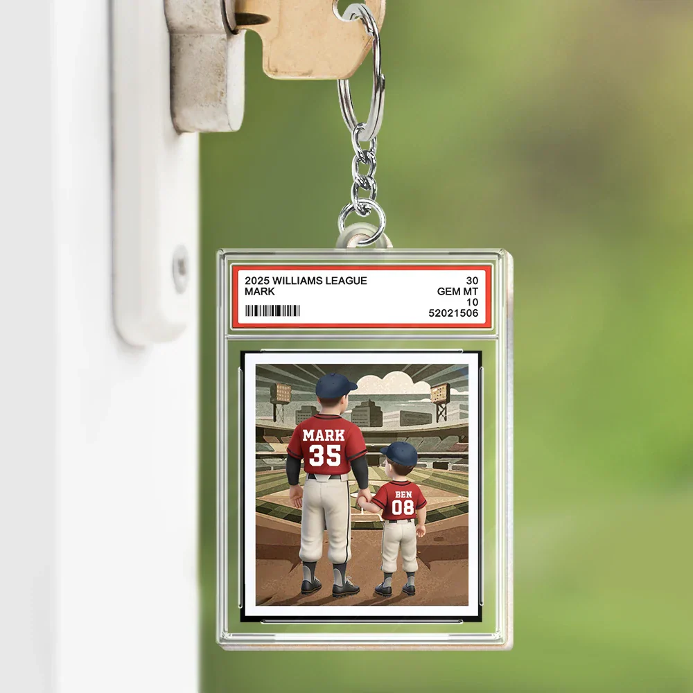 Baseball We Hit A Homerun Scoring You As Our Dad Sport Card Slab - Personalized Acrylic Keychain - Image 2