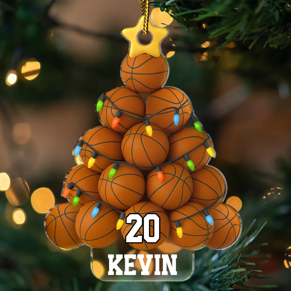 Basketball Christmas Tree - Personalized Custom Shaped Acrylic Ornament - Image 3