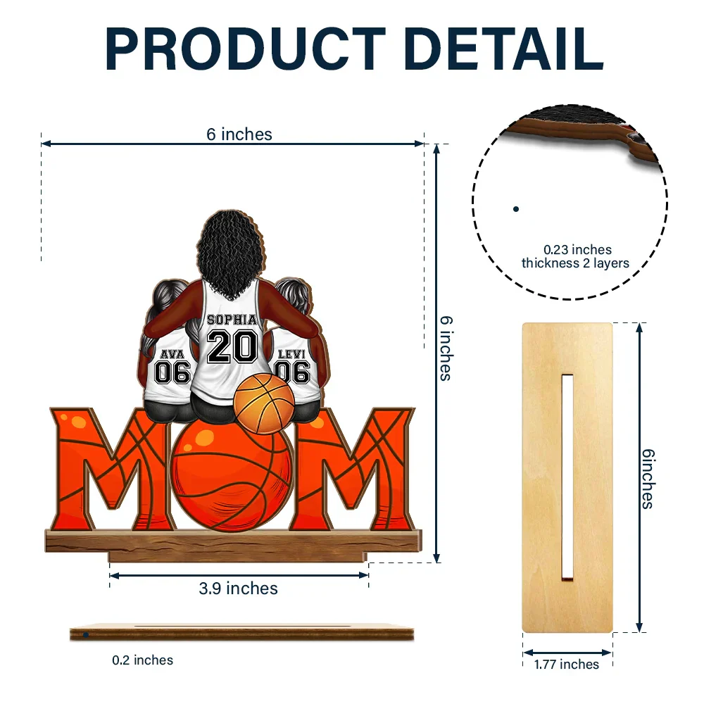 Basketball Mom And Kids - Personalized Custom Shaped 2-Layered Wooden Plaque - Image 4
